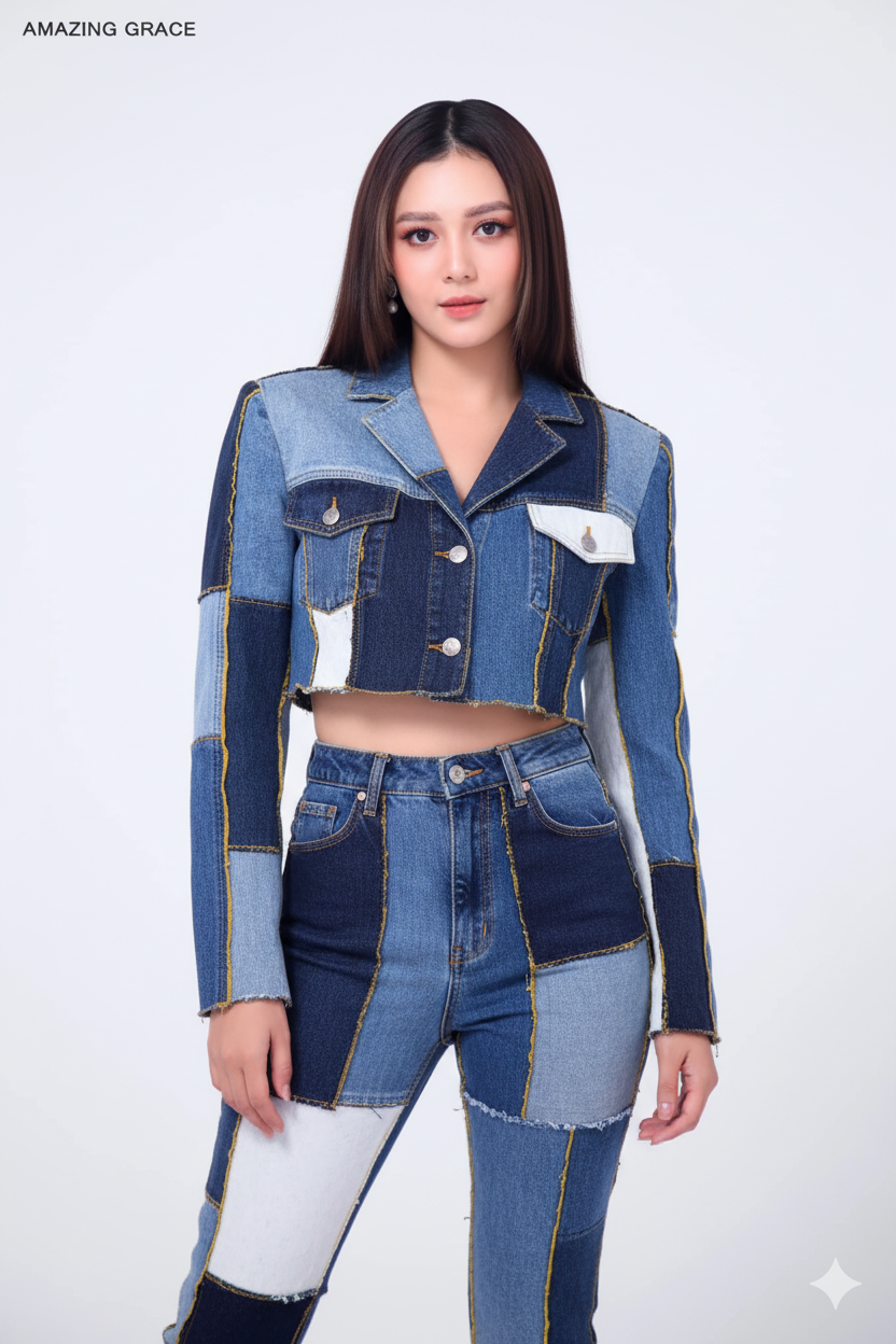 Outfit Made of Denim Patches